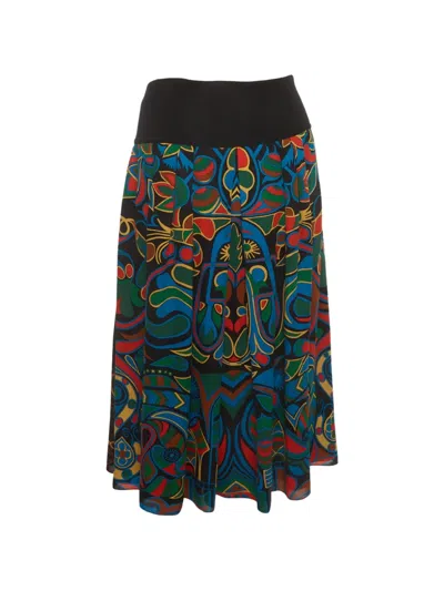 Pre-owned Hermes Printed Pleated Midi Skirt In Black