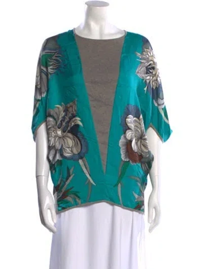 Pre-owned Hermes Printed Scoop Neck Blouse In Green