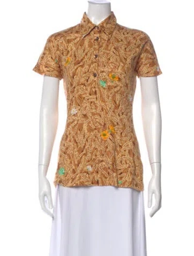 Pre-owned Hermes Printed Short Sleeve Button-up Top In Multi