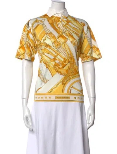 Pre-owned Hermes Printed Short Sleeve Polo In Yellow