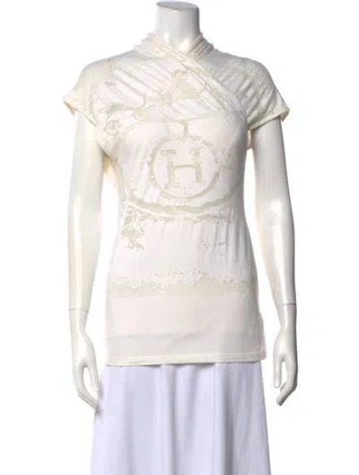 Pre-owned Hermes Printed Short Sleeve Top In Neutral