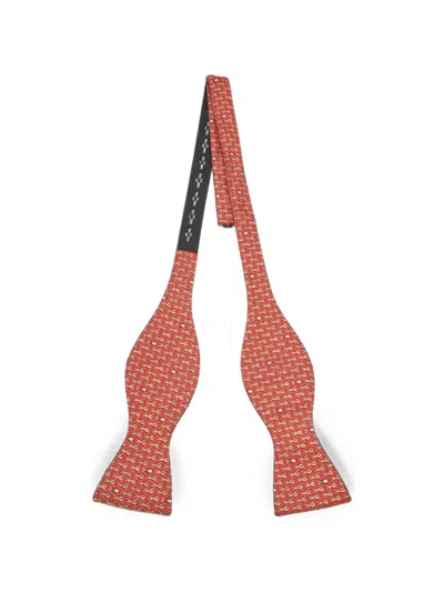 Pre-owned Hermes Printed Silk Bow Tie In Red