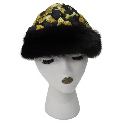 Pre-owned Hermes Printed Silk Fur Cap In Black