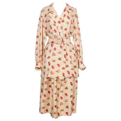 Pre-owned Hermes Hermès Printed Silk Set Of Shirt And Skirt In Sand