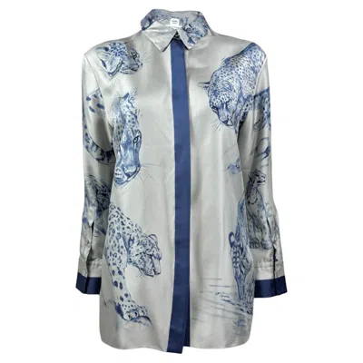 Pre-owned Hermes Hermès Printed Silk Shirt Leopard Jungle In Gray