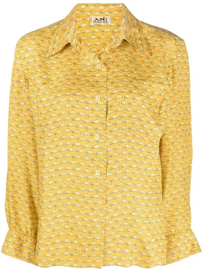 Pre-owned Hermes  Printed Silk Shirt In Yellow