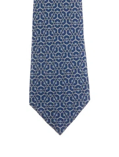 Pre-owned Hermes Printed Silk Tie In Blue