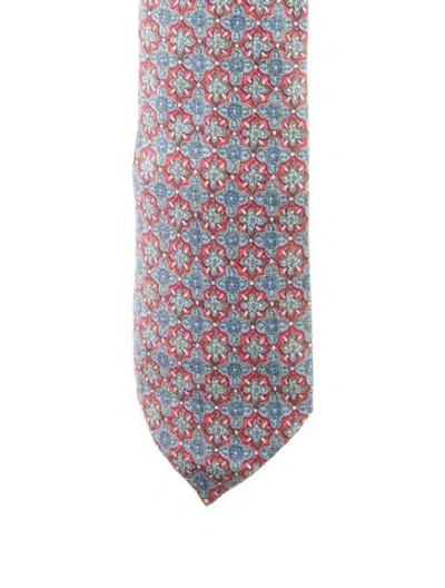 Pre-owned Hermes Printed Silk Tie In Blue