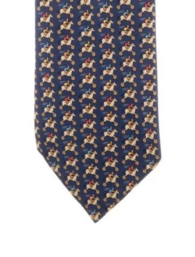 Pre-owned Hermes Printed Silk Tie In Blue