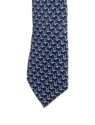 Pre-owned Hermes Printed Silk Tie In Blue