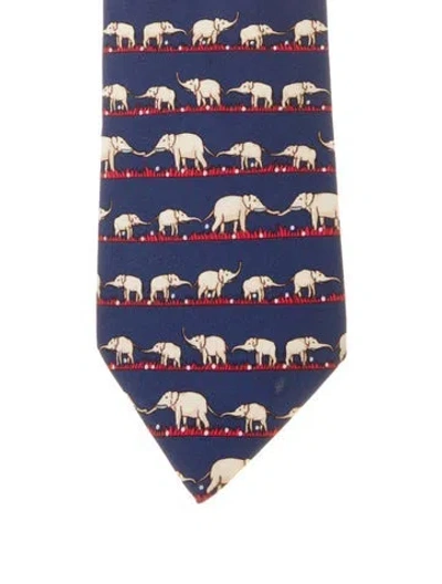 Pre-owned Hermes Printed Silk Tie In Blue