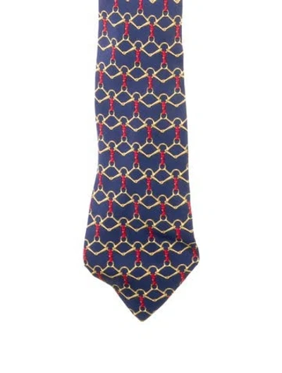 Pre-owned Hermes Printed Silk Tie In Blue