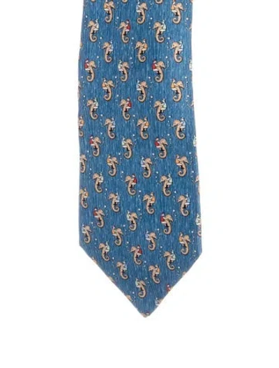Pre-owned Hermes Printed Silk Tie In Blue