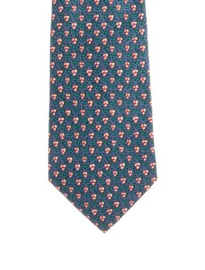 Pre-owned Hermes Printed Silk Tie In Blue