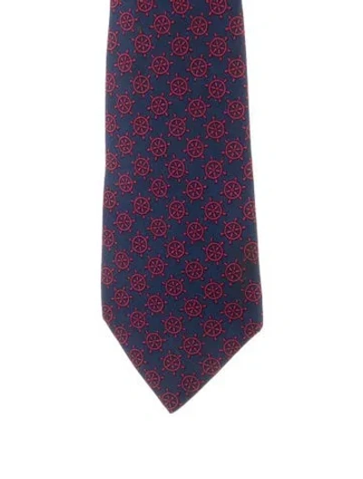 Pre-owned Hermes Printed Silk Tie In Blue