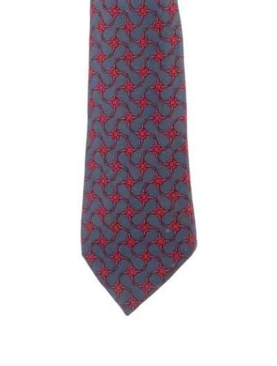 Pre-owned Hermes Printed Silk Tie In Blue