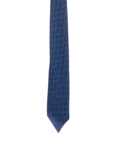 Pre-owned Hermes Printed Silk Tie In Blue