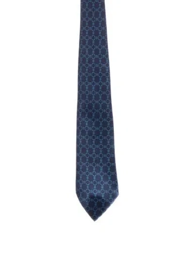 Pre-owned Hermes Printed Silk Tie In Blue