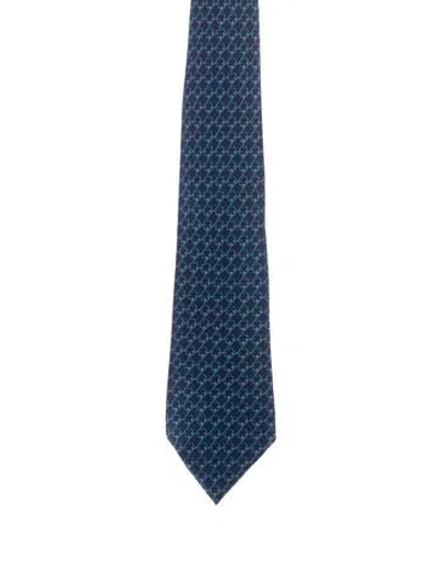 Pre-owned Hermes Printed Silk Tie In Blue