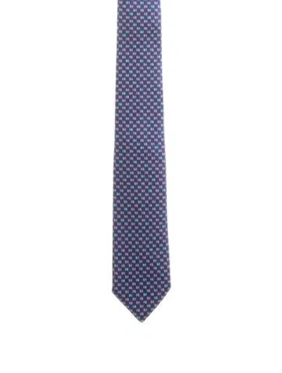 Pre-owned Hermes Printed Silk Tie In Blue