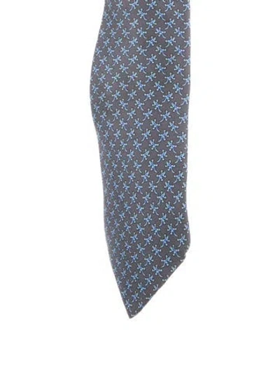 Pre-owned Hermes Printed Silk Tie In Gray