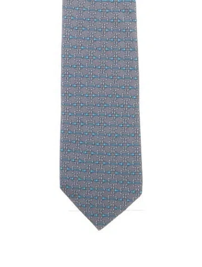 Pre-owned Hermes Printed Silk Tie In Gray