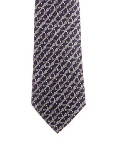Pre-owned Hermes Printed Silk Tie In Gray