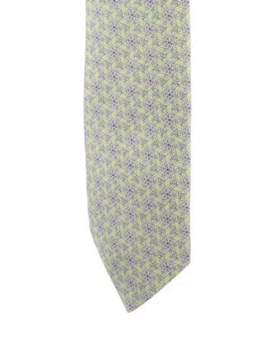 Pre-owned Hermes Printed Silk Tie In Green