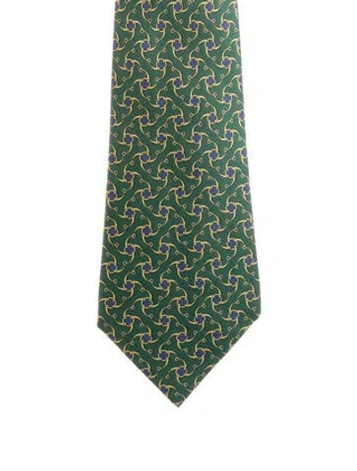 Pre-owned Hermes Printed Silk Tie In Green