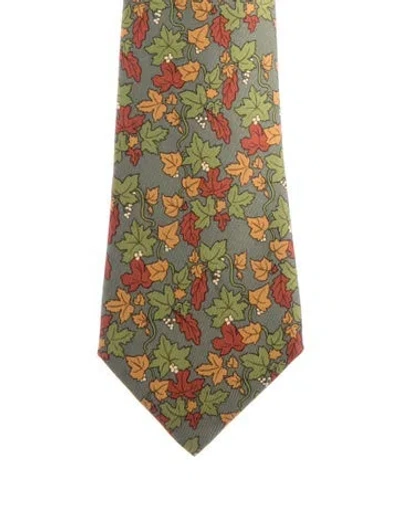 Pre-owned Hermes Printed Silk Tie In Green