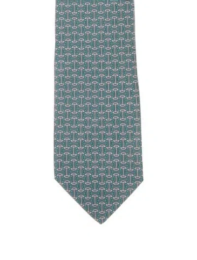 Pre-owned Hermes Printed Silk Tie In Green