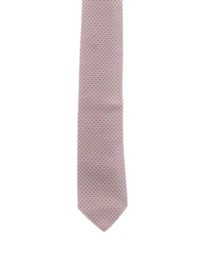 Pre-owned Hermes Printed Silk Tie In Orange