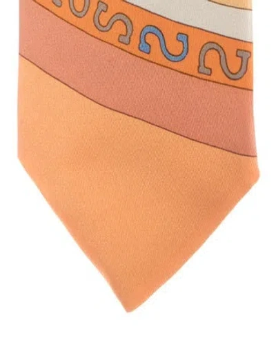 Pre-owned Hermes Printed Silk Tie In Orange