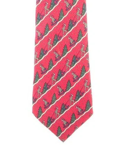 Pre-owned Hermes Printed Silk Tie In Pink