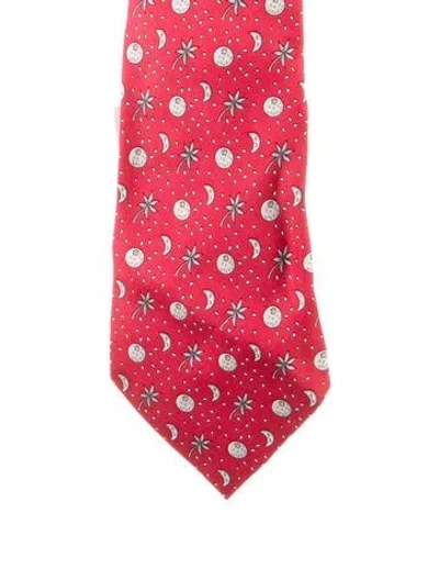 Pre-owned Hermes Printed Silk Tie In Red