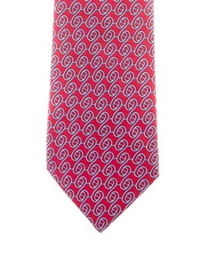 Pre-owned Hermes Printed Silk Tie In Red
