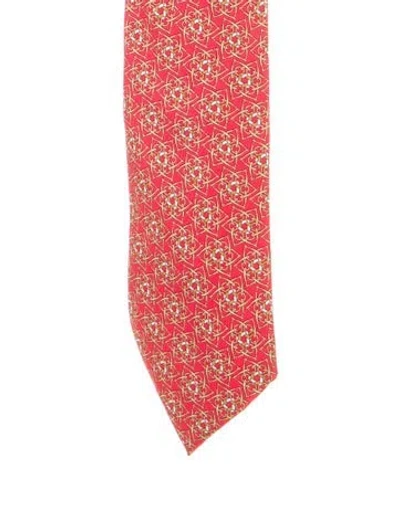 Pre-owned Hermes Printed Silk Tie In Red