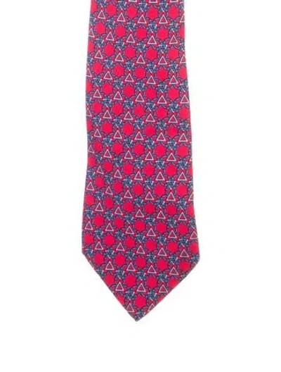 Pre-owned Hermes Printed Silk Tie In Red