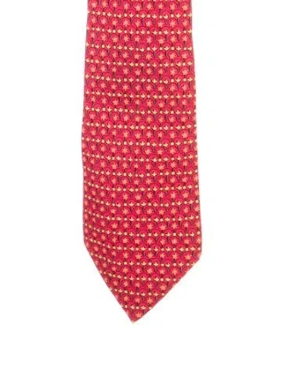 Pre-owned Hermes Printed Silk Tie In Red