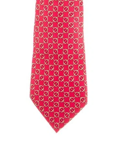 Pre-owned Hermes Printed Silk Tie In Red