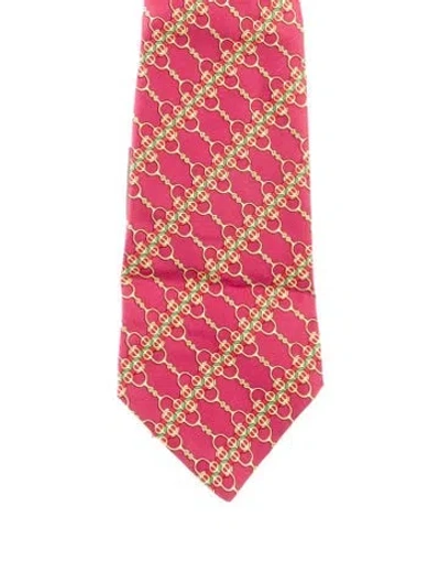 Pre-owned Hermes Printed Silk Tie In Red