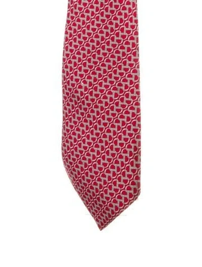 Pre-owned Hermes Printed Silk Tie. In Red