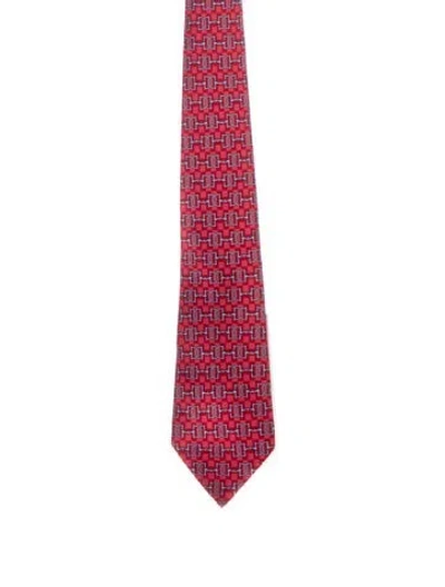 Pre-owned Hermes Printed Silk Tie In Red