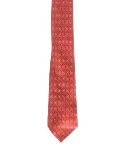 Pre-owned Hermes Printed Silk Tie In Red