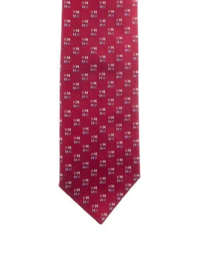 Pre-owned Hermes Printed Silk Tie In Red