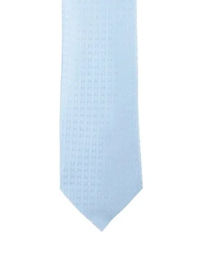 Pre-owned Hermes Printed Silk Tie W/tags In Blue