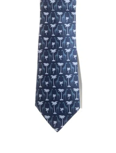 Pre-owned Hermes Printed Silk Tie W/tags In Blue