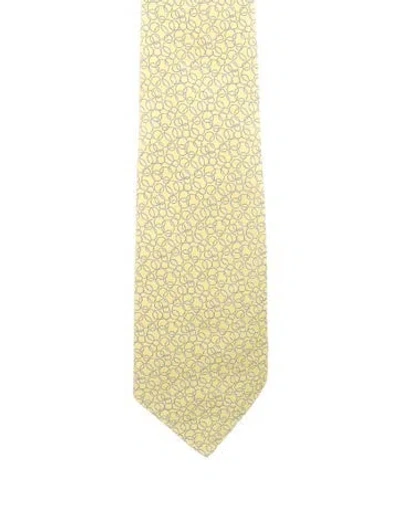 Pre-owned Hermes Printed Silk Tie In Yellow