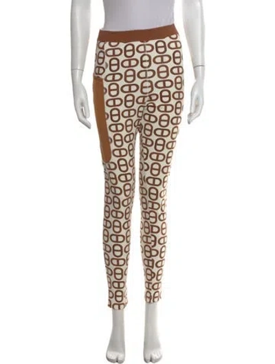 Pre-owned Hermes Printed Skinny Leg Pants In Brown