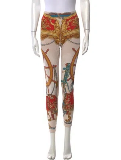 Pre-owned Hermes Printed Skinny Leg Pants In Multicolor